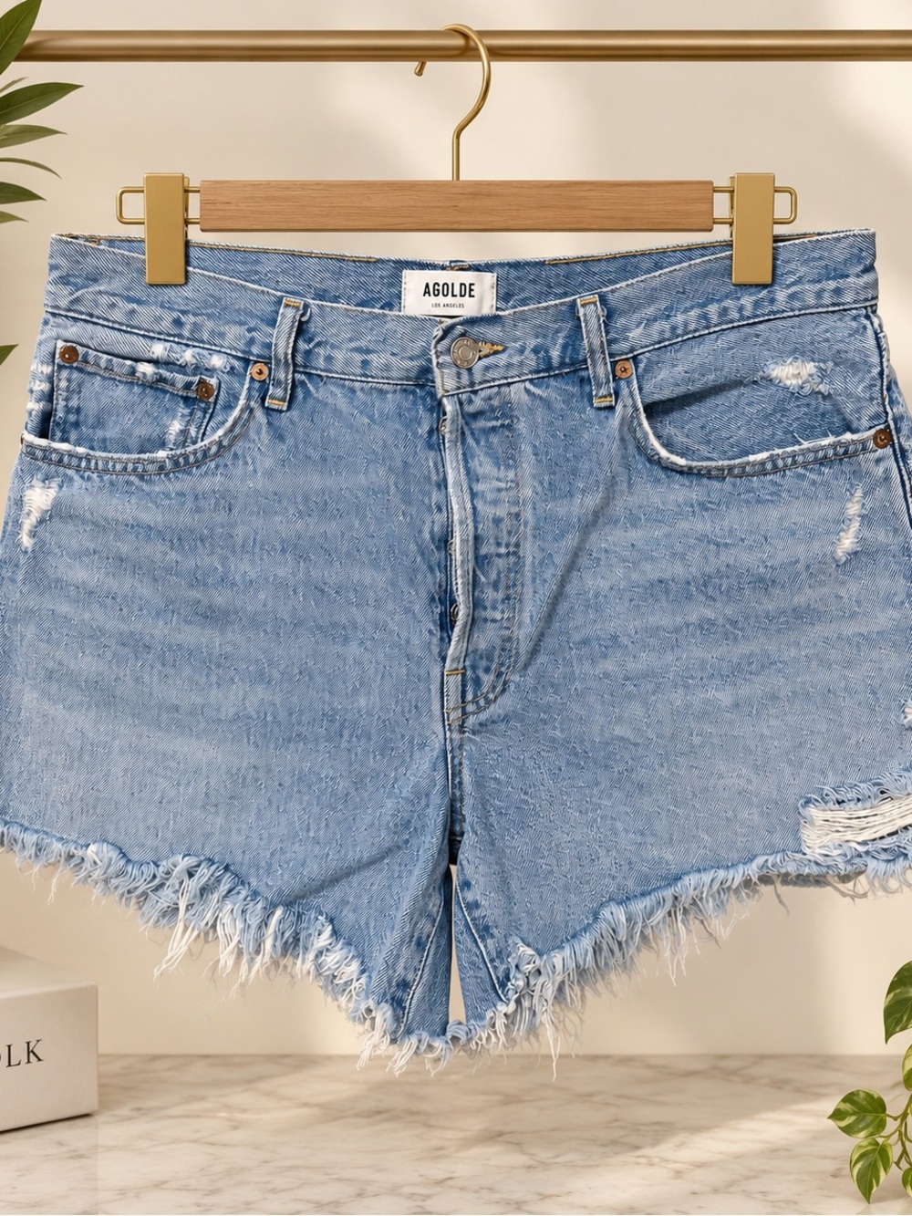 AGOLDE Parker Long Distressed Denim Shorts